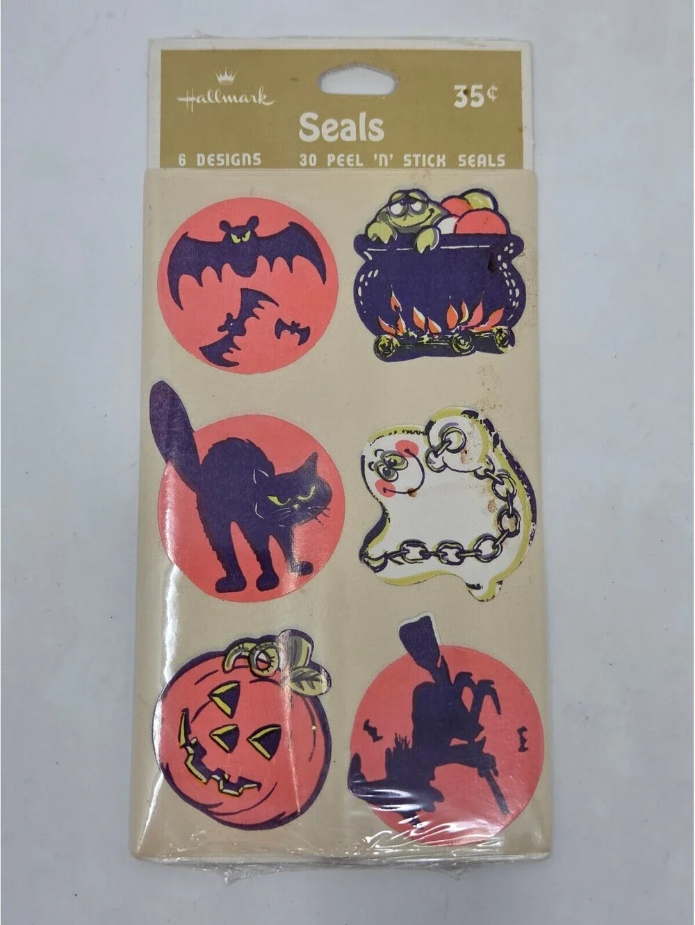 Vintage Hallmark Halloween Peel 'N Stick Seals Stickers 6 Designs 30 Pieces New
